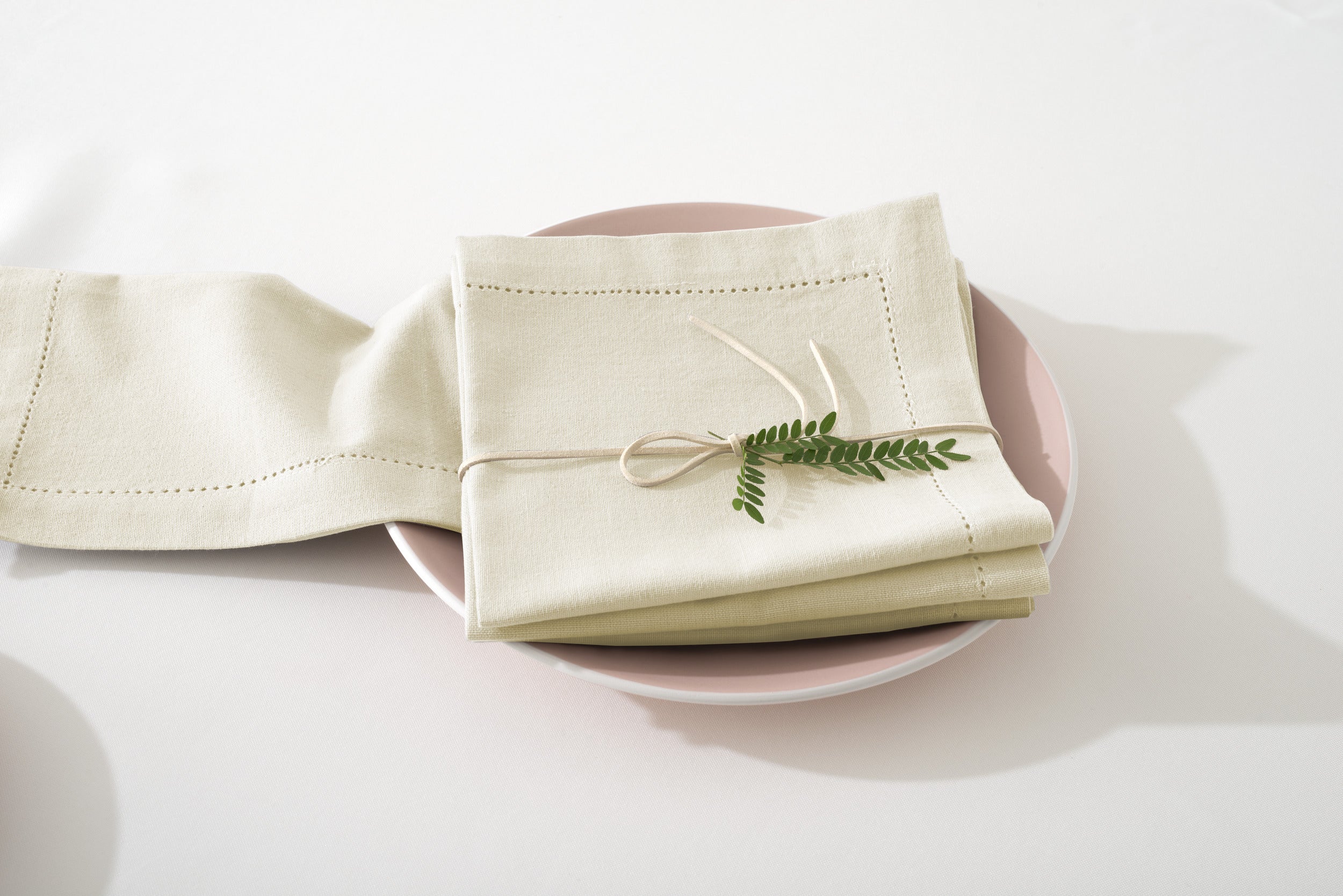 Atmosphera Katoenen Chambray servetten creme - 4 stuks - Stoffen servetten - 40 x 40 cm