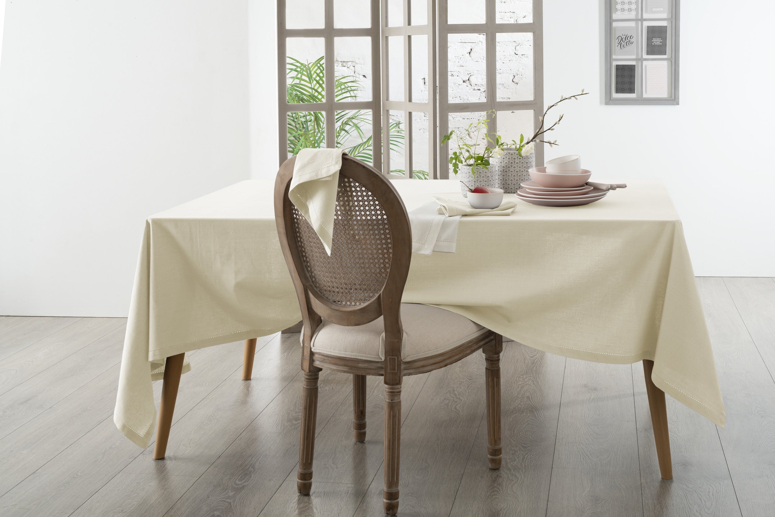 DELUXE Tafelkleed Chambray katoen - 140 x 240 cm - Katoen - Linnenbeige