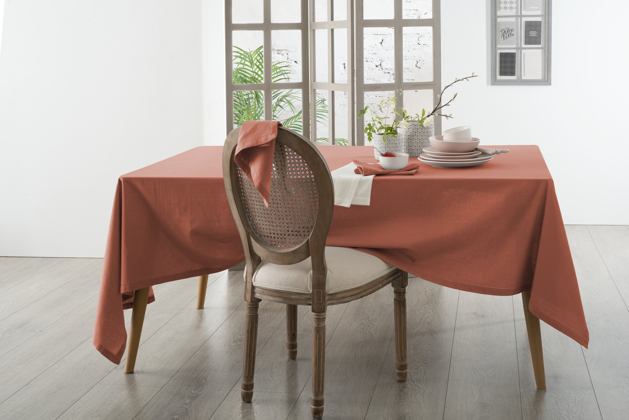 DELUXE Tafelkleed Chambray katoen - 140 x 240 cm - Katoen - Terracotta