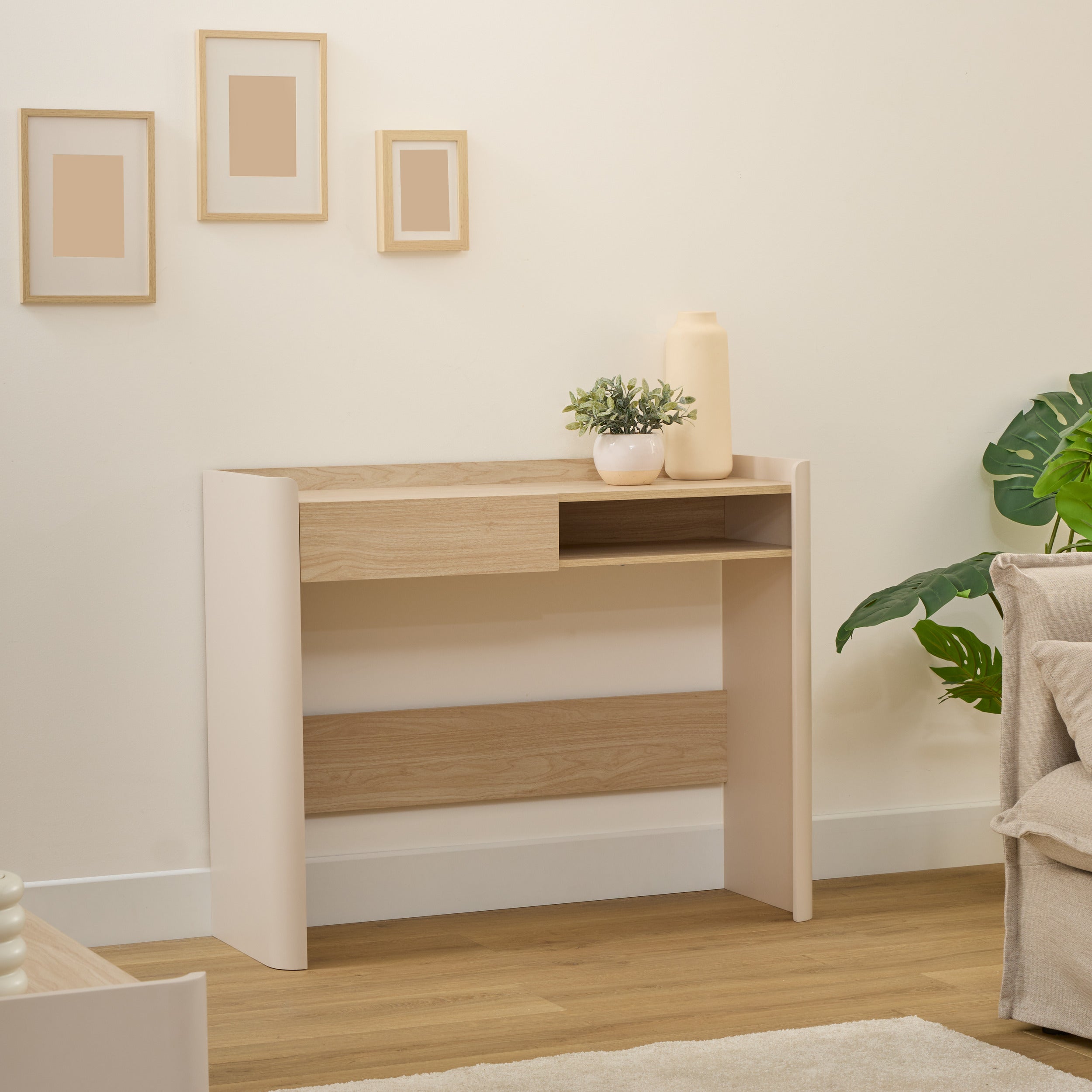 BEAU Adeva birch/rattan 3L console table - L110xD40xH80cm - Beige