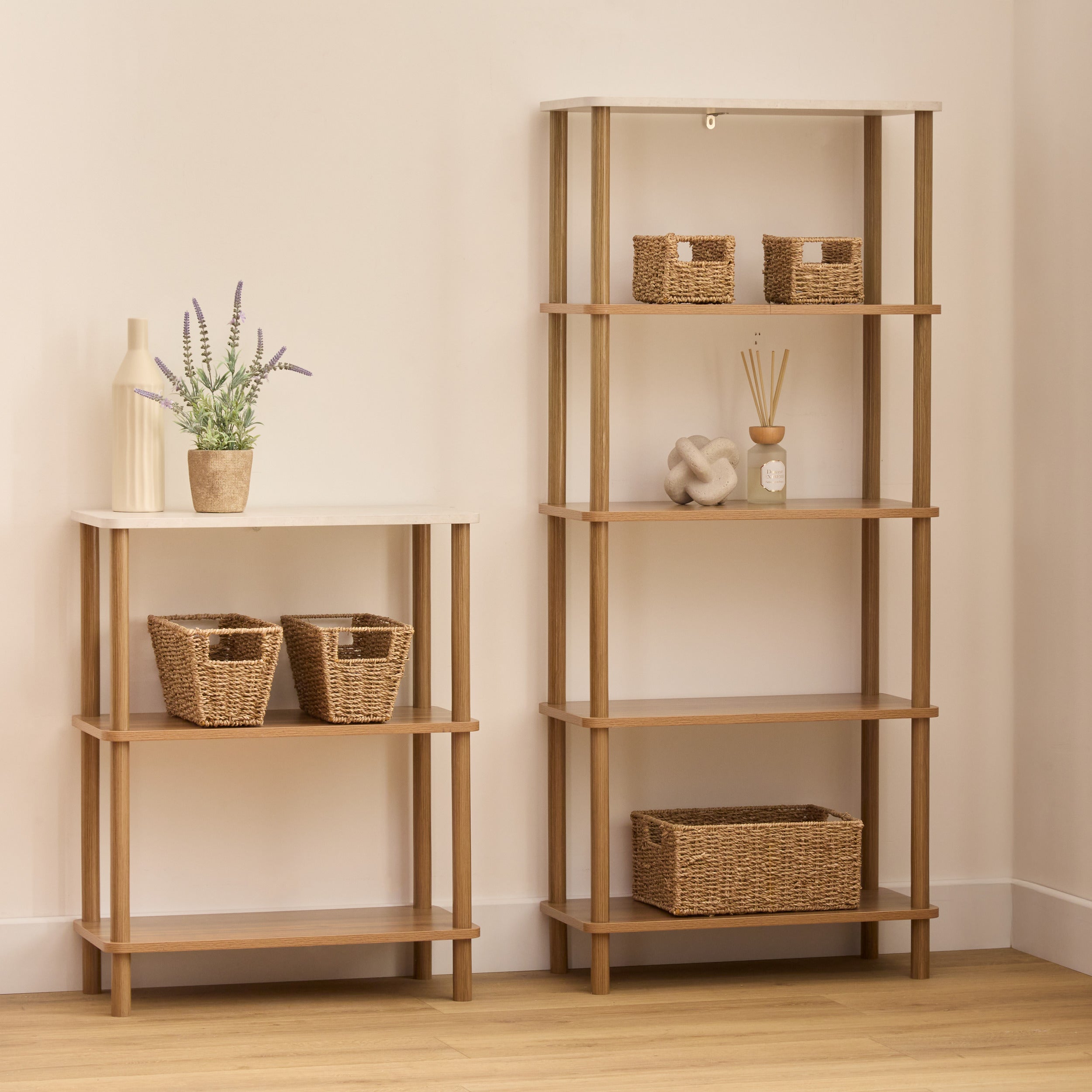 BEAU Adeva birch/rattan 3L console table - L110xD40xH80cm - Beige