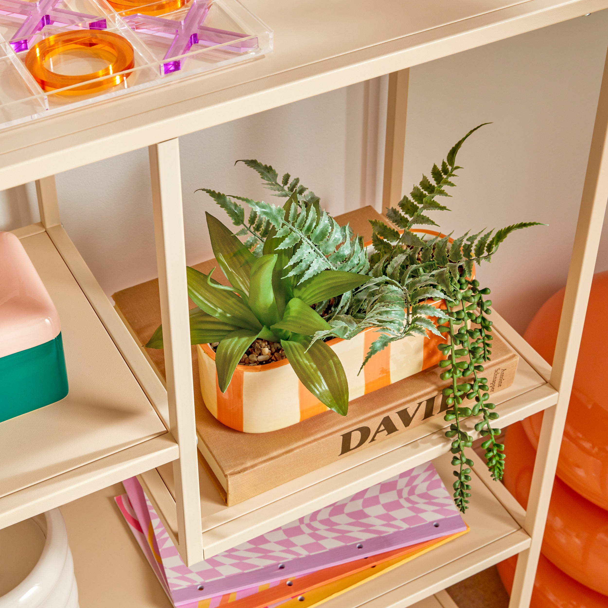 Atmosphera Poolside Bloembak met Kunstplanten - Staand - 31x22x24cm - Oranje