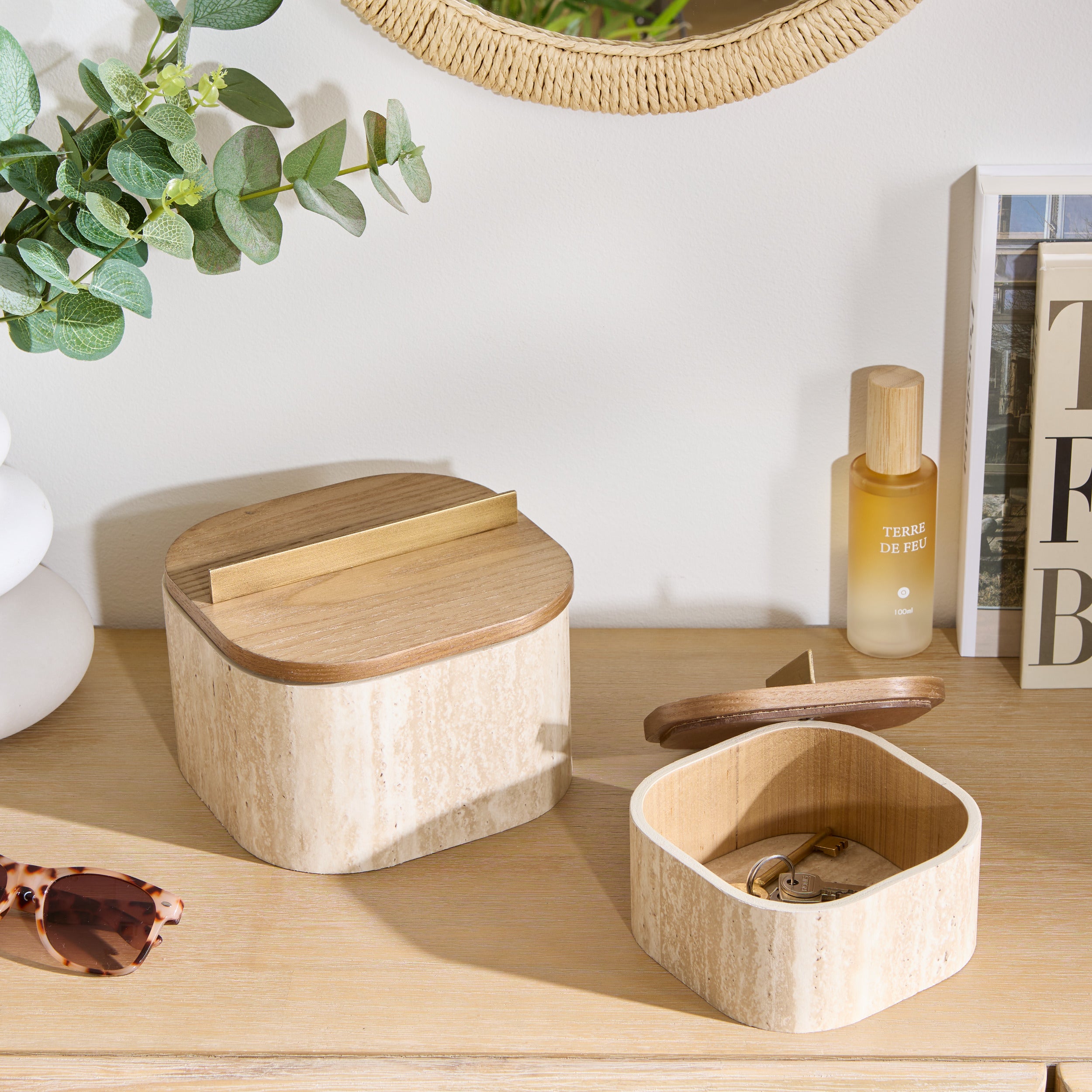 Atmosphera Anaya Opbergdozen - Set van 2 stuks - 2,6L - 18x18x13cm - Beige