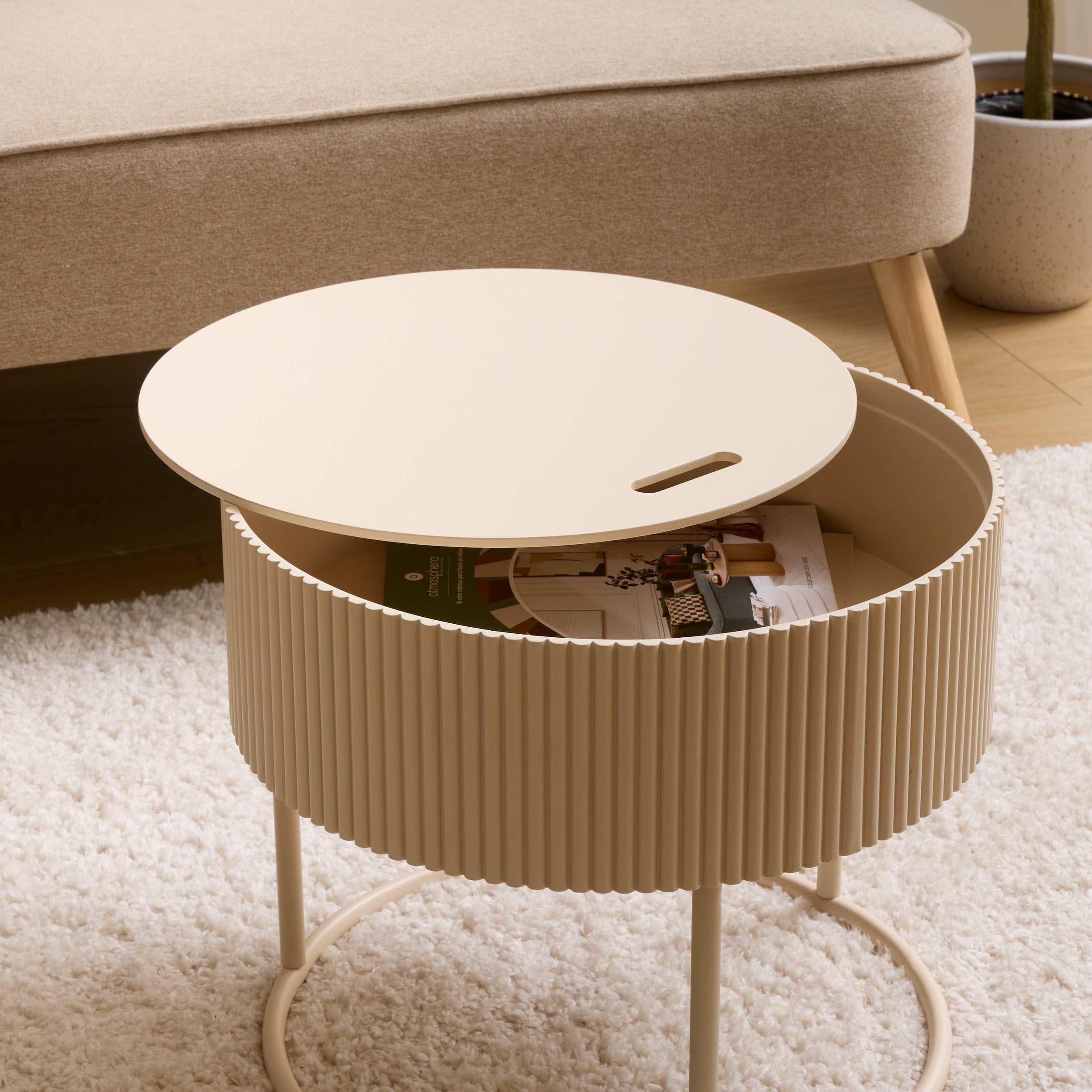 Atmosphera Juna Salontafel/Bijzettafel met opbergruimte - Ø45xH41cm - Beige