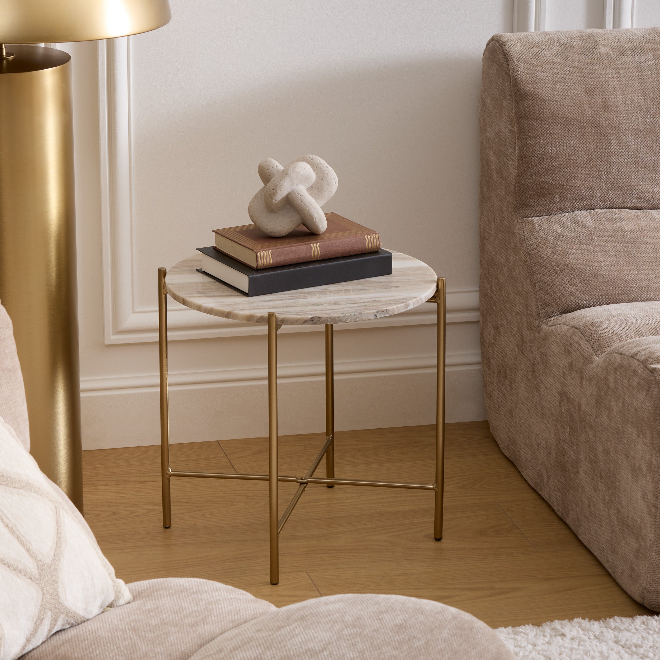 Atmosphera Mesta Marmeren Bijzettafel - Ø43xH41cm - Beige