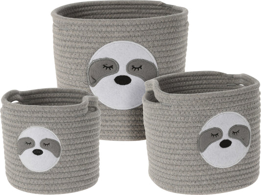 Basket Set - Basket - Sloth - Gray - Set of 3 - Cotton - Storage basket