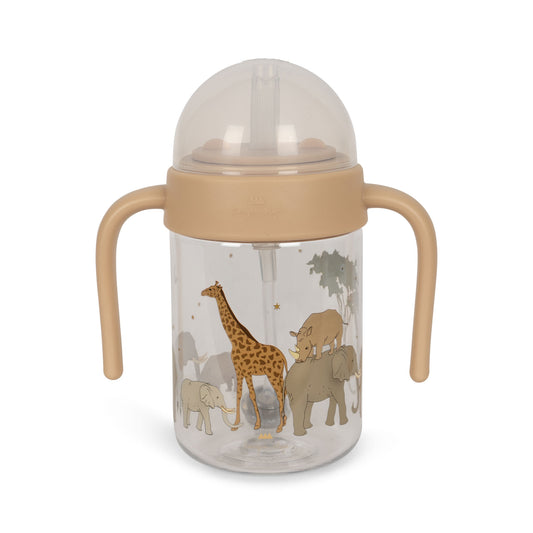 Konges Sløjd Drinkbeker baby met rietje - Handvat - 330 ml - Safari