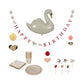 Konges Sløjd Happy Birthday kit - Borden, bekers, ballon, slinger, servetten, taarttopper, pompon - Swan