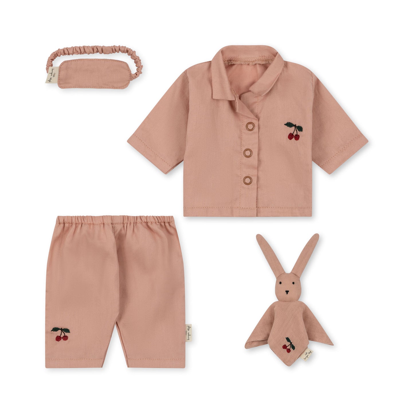 Konges Sløjd Gerd va au lit - Ensemble pyjama avec peluche lapin et cache-yeux pour poupée - Mahogany Rose