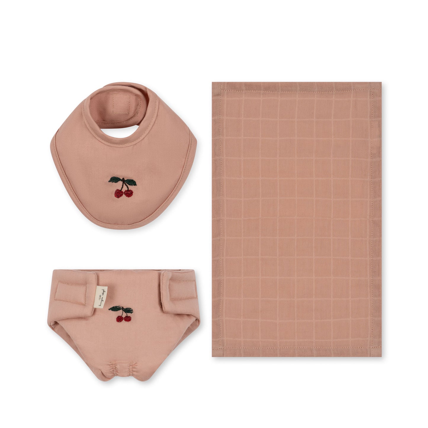 Konges Sløjd Poppen Speelgoed - Slabbetje/Luier/Doek - Katoen - Nursery Set - Mahogany Rose