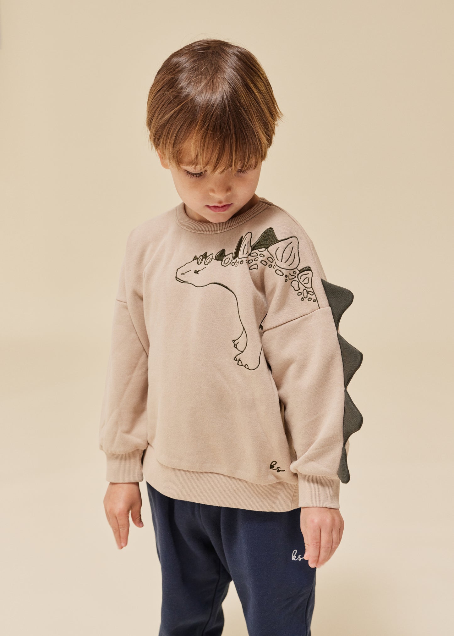 Konges Sløjd Lou Sweatshirt/Trui Animal Spike Dino - Oxford Tan