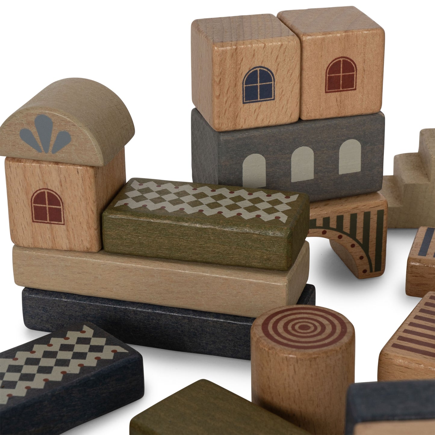 Konges Sløjd Houten speelblokken met print - Set van 34 stuks - Beige/Toffee