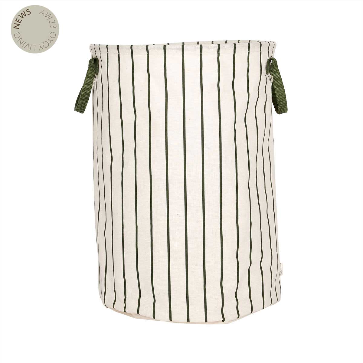 OYOY Raita laundry basket/Laundry basket with stripes L - Green/Off White