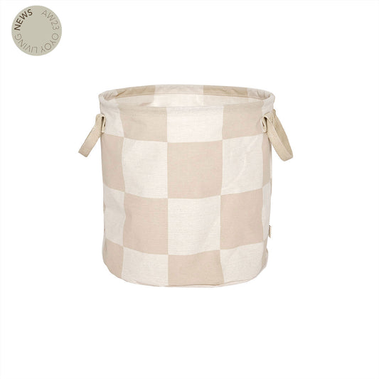 OYOY Panier à linge d'échecs/Panier à linge avec blocs M - Argile/Blanc cassé