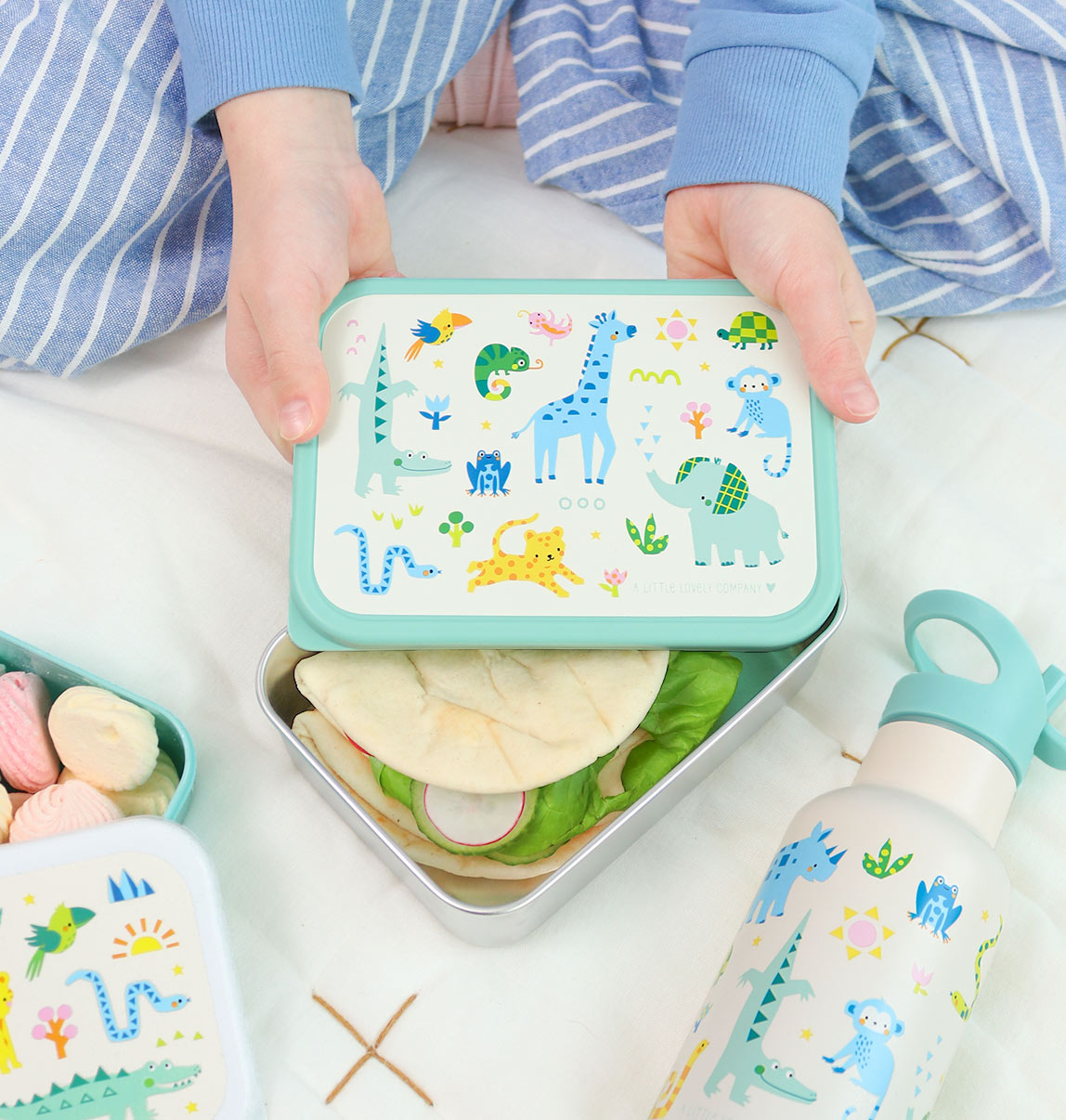 A Little Lovely Company Back to School Set - Drinking bottle XL Stainless Steel/Bentobox - Joy