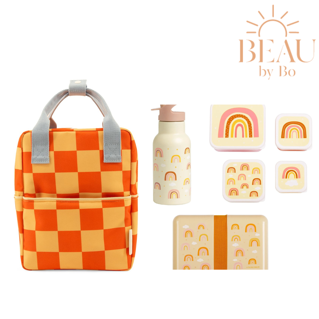 BEAU by Bo Sticky Lemon rugzak small + A Little Lovely Company back to school set Regenbogen