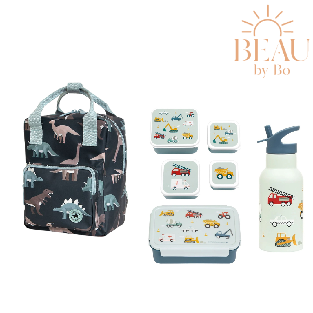 BEAU by Bo Studio Ditte rugzak small + A Little Lovely Company back to school set Voertuigen