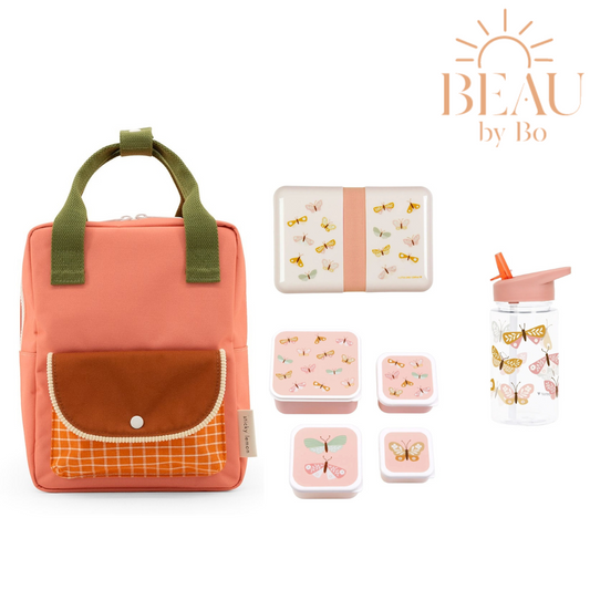 BEAU by Bo Sticky Lemon rugzak small + A Little Lovely Company back to school set Vlinders