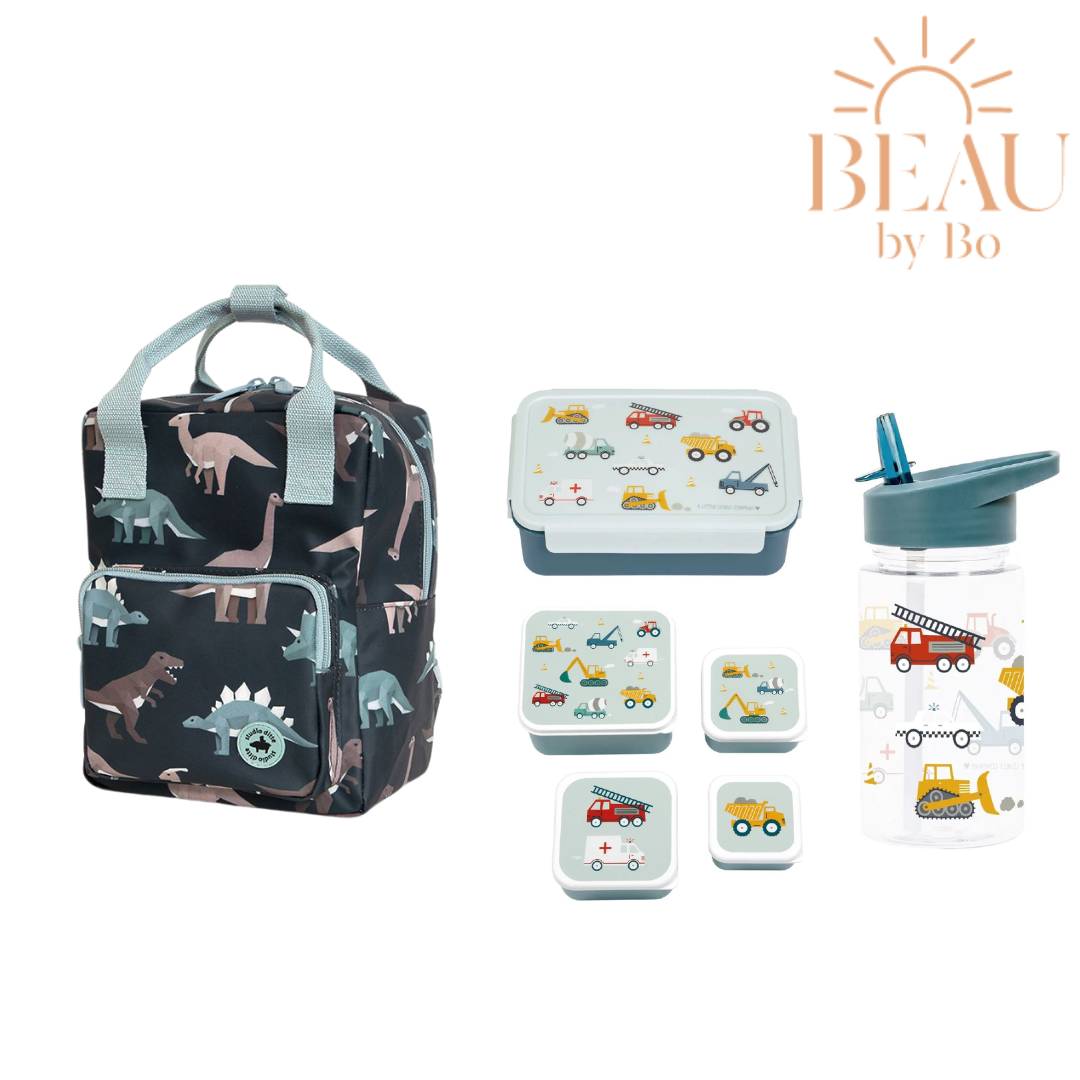 Sac à dos BEAU by Bo Studio Ditte petit + Set de rentrée scolaire A Little Lovely Company Véhicules