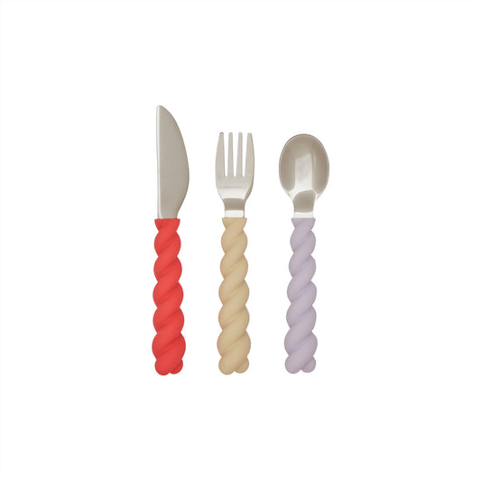 OYOY Mellow Cutlery Set - Set of 3 - Lavender/Vanilla/Cherry Red