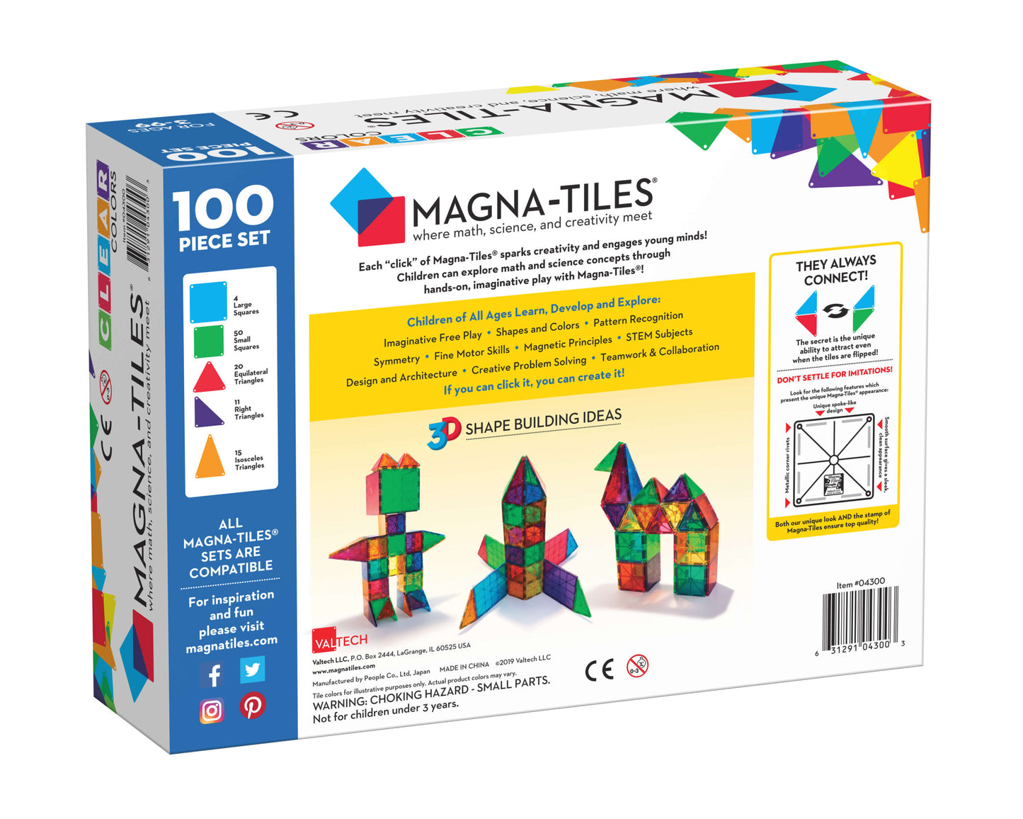 Magna-Tiles Clear Colors 100 stuks - Geschikt vanaf 3 jaar - Multi