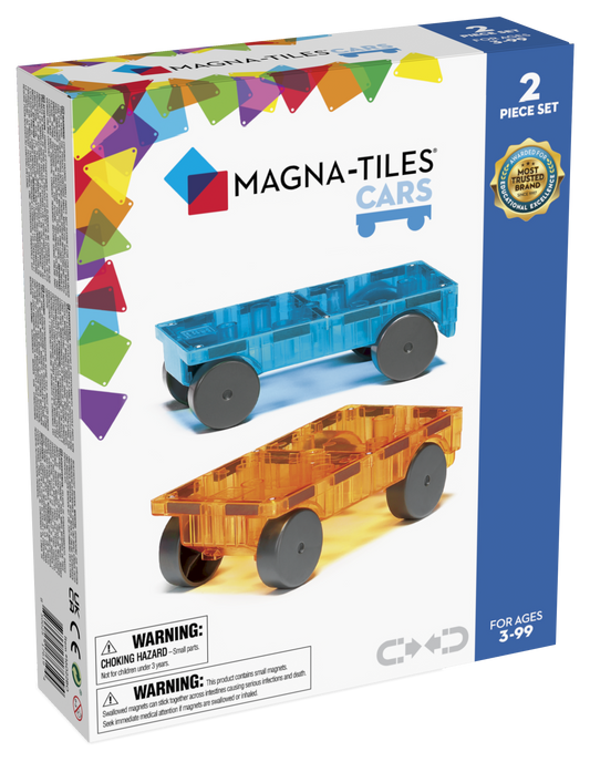 Magna-Tiles Cars 2 stuks - Uitbreidingsset - Geschikt vanaf 3 jaar - Oranje/Blauw