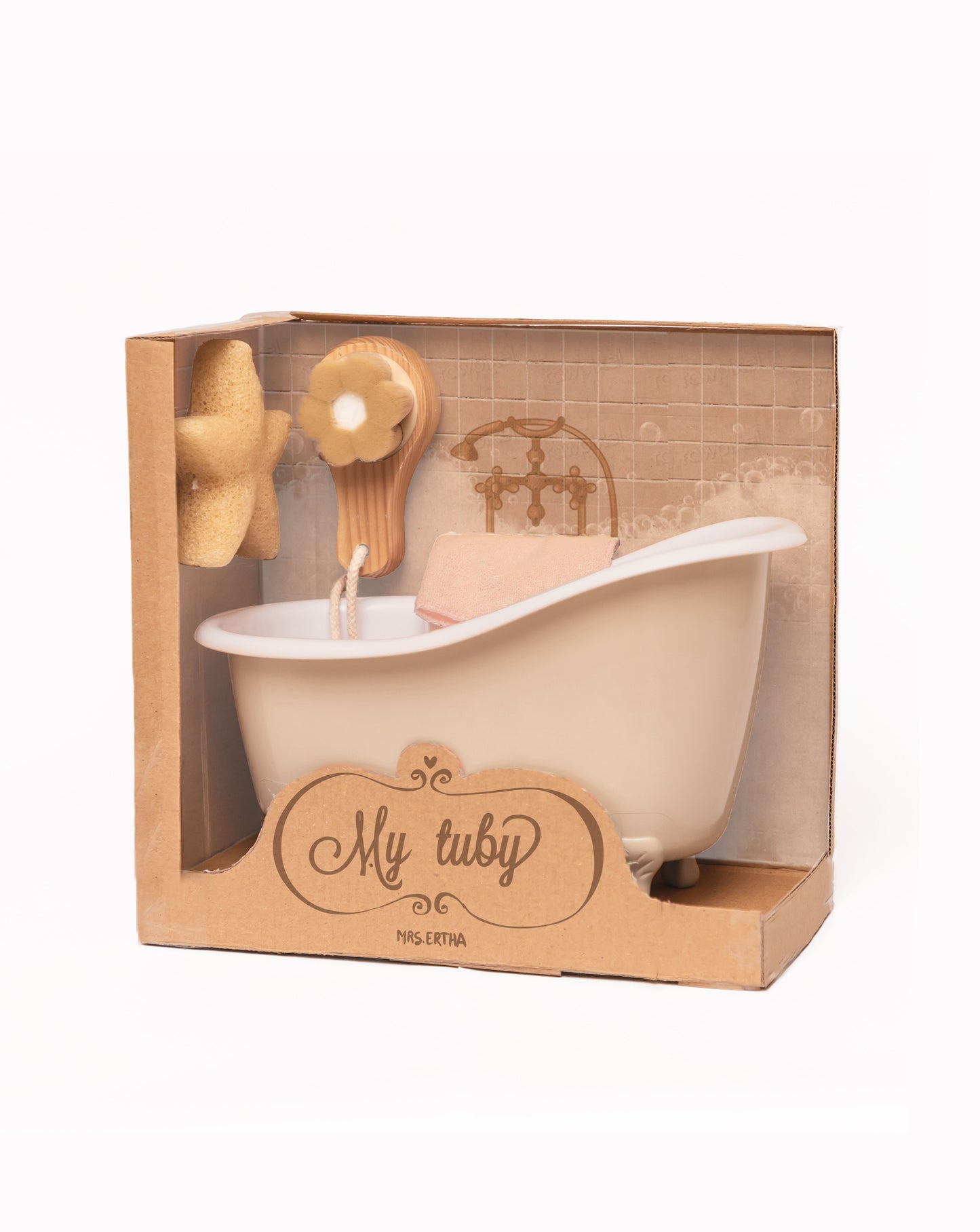 Mrs Ertha My Tubby Poppenbadje met accessoire set - Ivory (geschikt voor pop van 21cm)