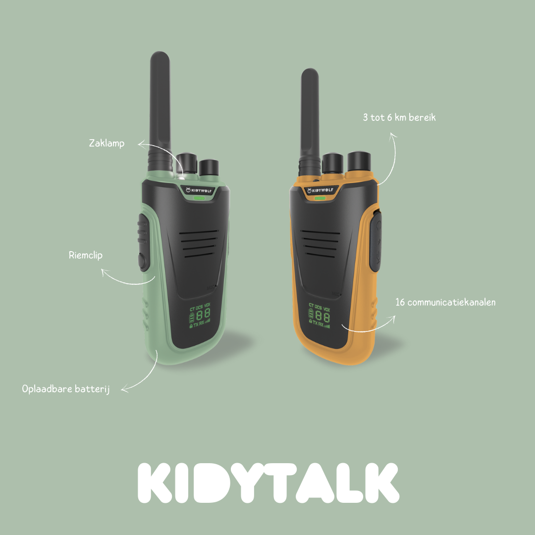 Kidywolf Walkie Talkie voor Kinderen | KIDYTALK groen / geel - De Kidywolf Walkie Talkie voor Kinderen | KIDYTALK groen / geel - De