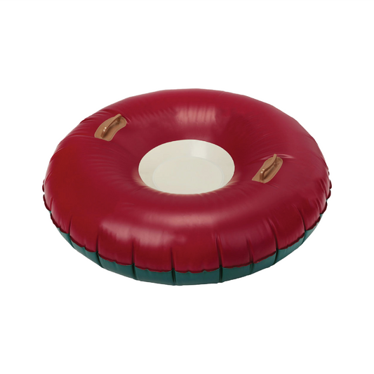 Flotteur d'hiver alpin Petites Pommes Ø120cm - Luge ronde gonflable - Dès 8 ans - Rubis/Oxford/Crème