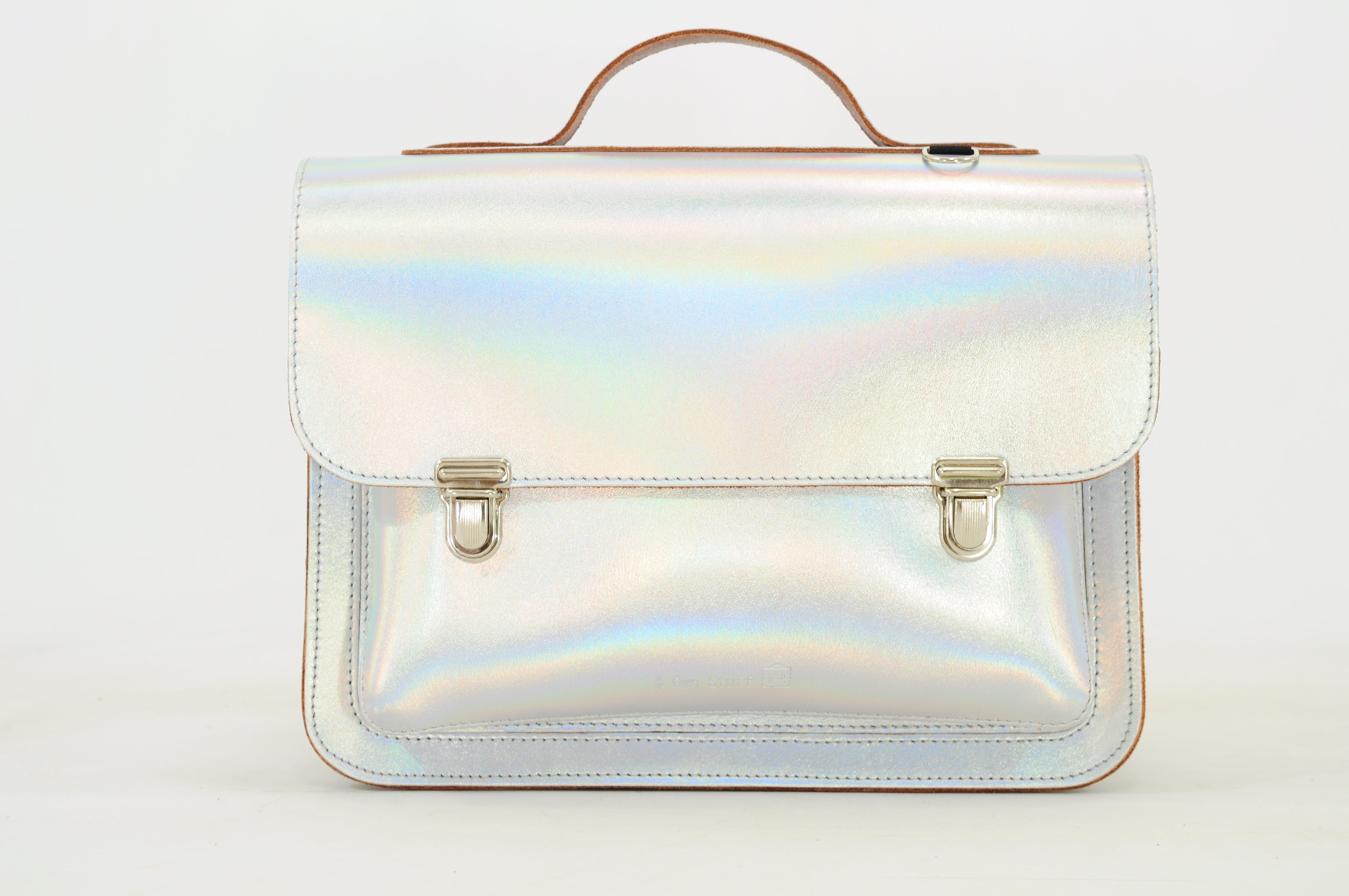 Own Stuff Lederen Boekentas Kleuterschool - 32x23x13cm - Silver