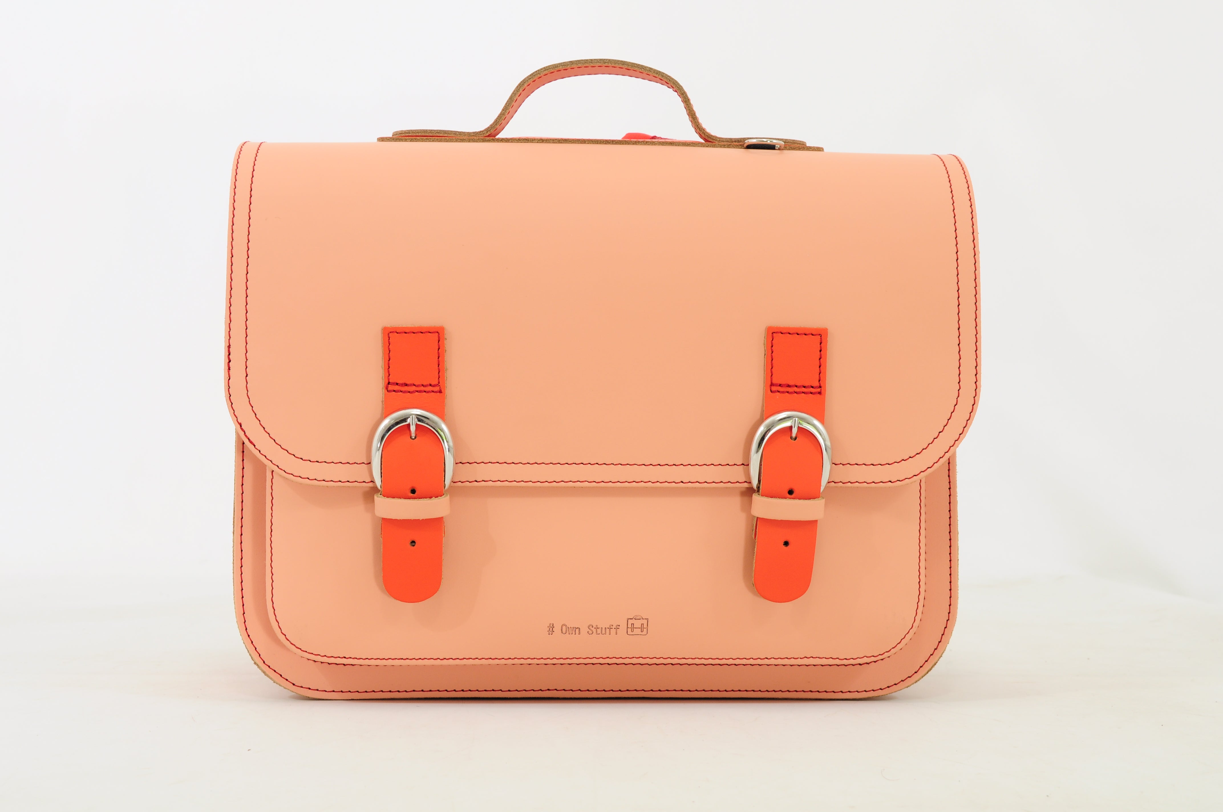 Own Stuff Lederen Boekentas Lagere school Bi-Color - 38x30x17cm -Peach/Strawberry