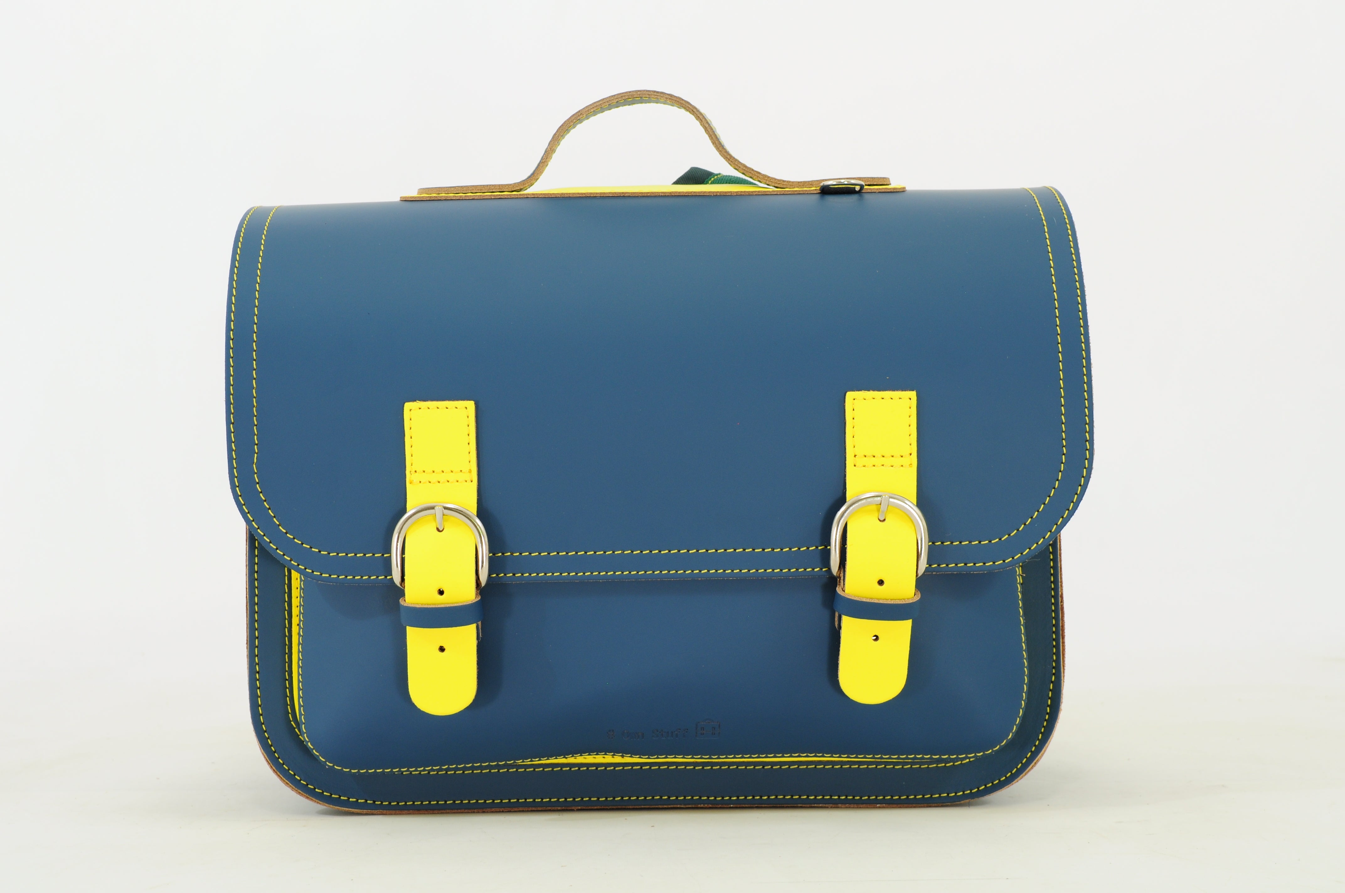 Own Stuff Lederen Boekentas Lagere school Bi-Color - 38x30x17cm - Petrol/Lemon