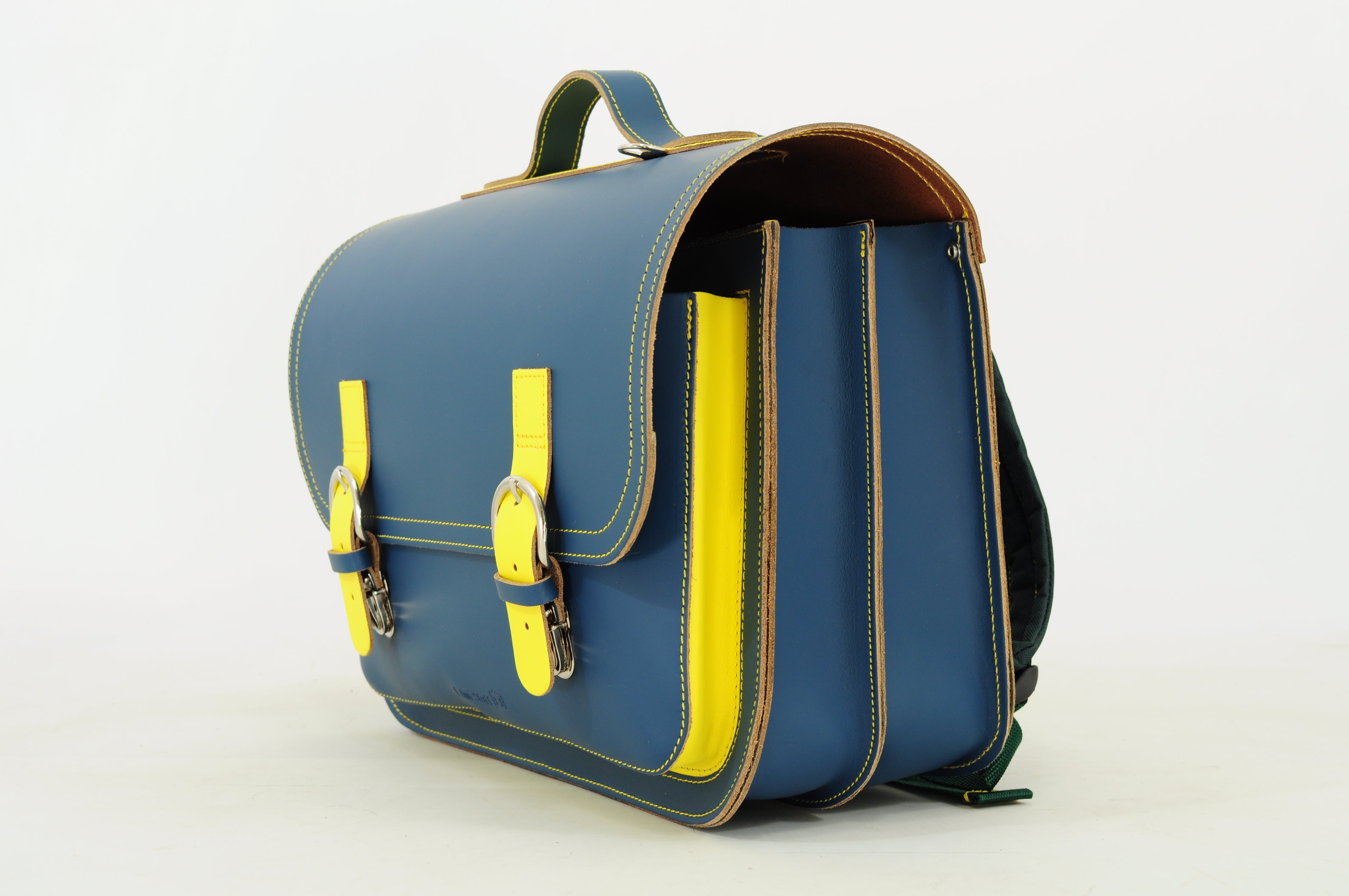 Own Stuff Lederen Boekentas Lagere school Bi-Color - 38x30x17cm - Petrol/Lemon