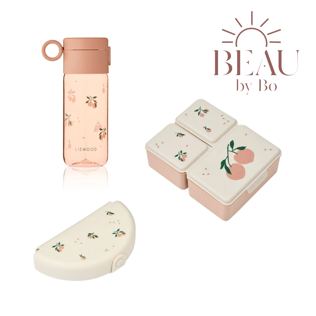 Bundel Liewood Back to School set - Lunchbox + Snackdoos + Drinkfles - Peach/Sea Shell