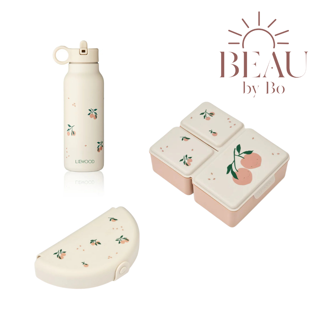 Bundel Liewood Back to School set - Lunchbox + Snackdoos + Drinkfles - Peach/Sea Shell