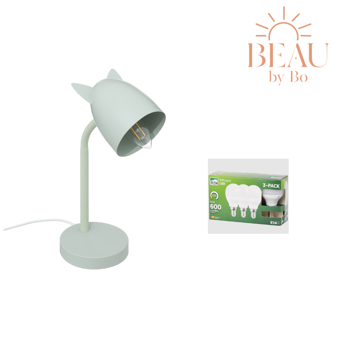 BEAU by Bo Bureaulamp Mintgroene oortjes met 3 LED lampen E14