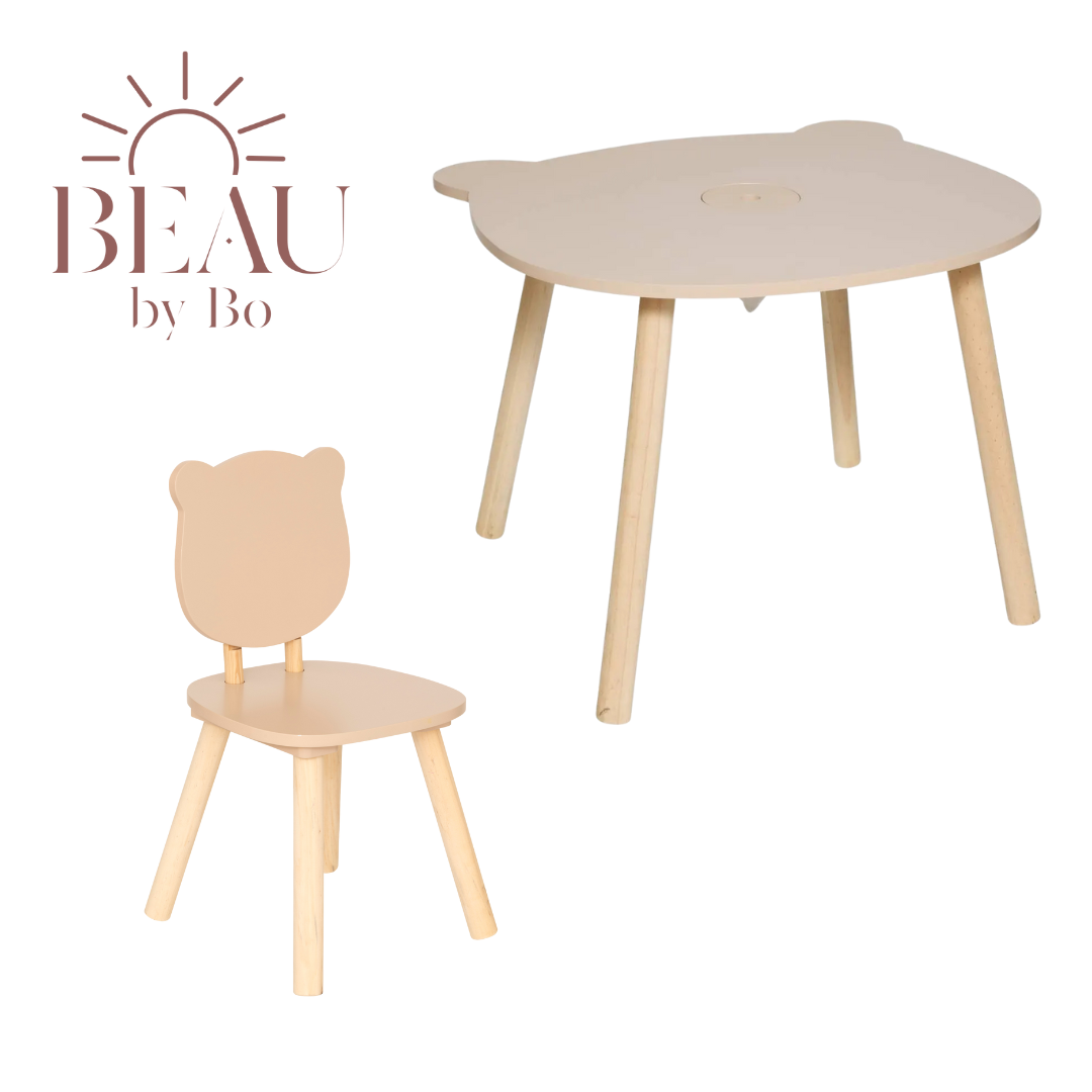 BEAU by Bo Kids Kindertafel + Kinderstoel Teddybeer - Beige