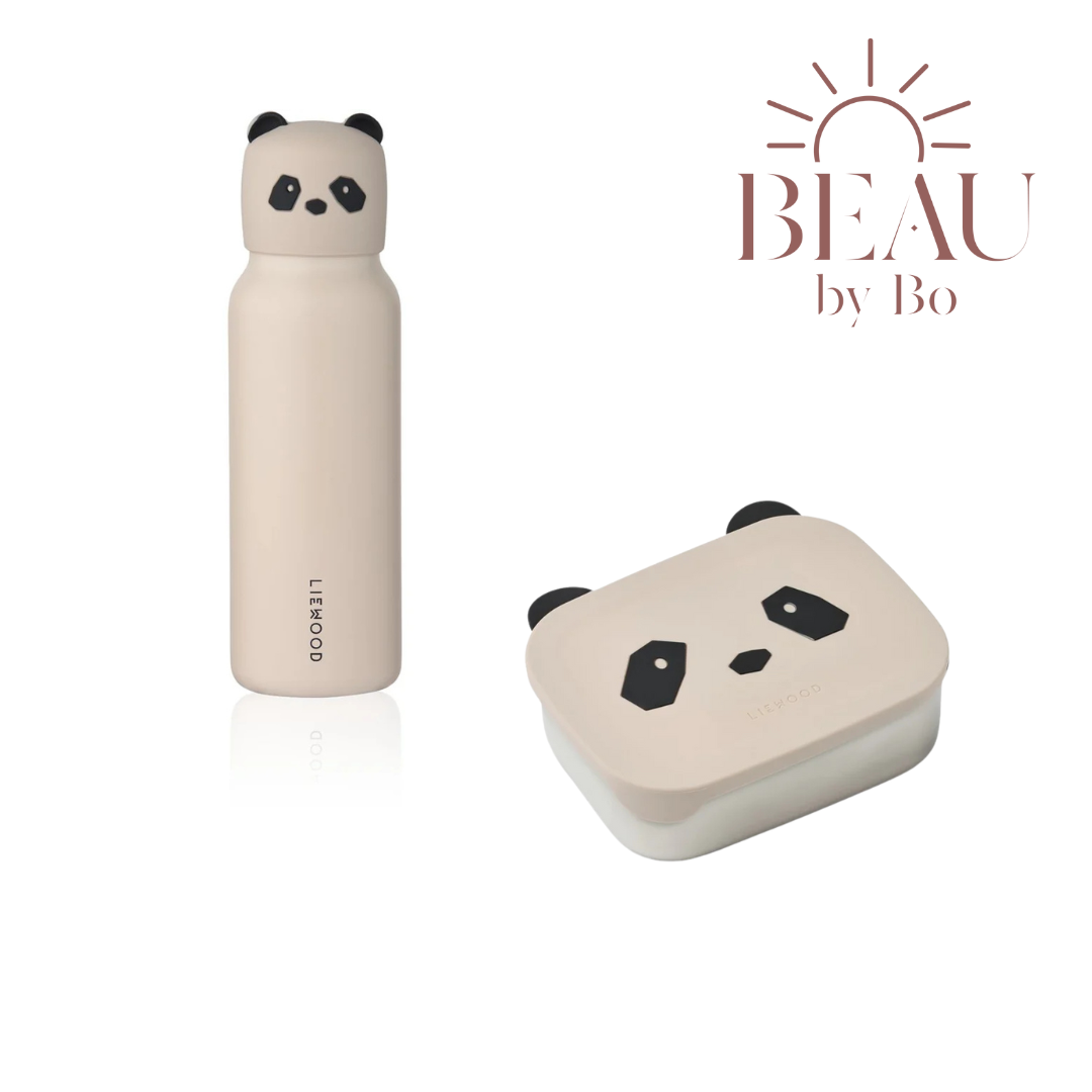 Bundel Liewood Panda Back to School set - Lunchbox + Drinkfles - Sandy