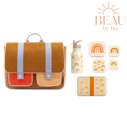 BEAU by Bo Cartable Sticky citron + Coffret rentrée scolaire Une petite jolie compagnie Arc-en-ciel