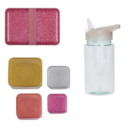 A Little Lovely Company Back to school set - Drinkfles / 4 Snackdozen / Lunchbox - Glitter