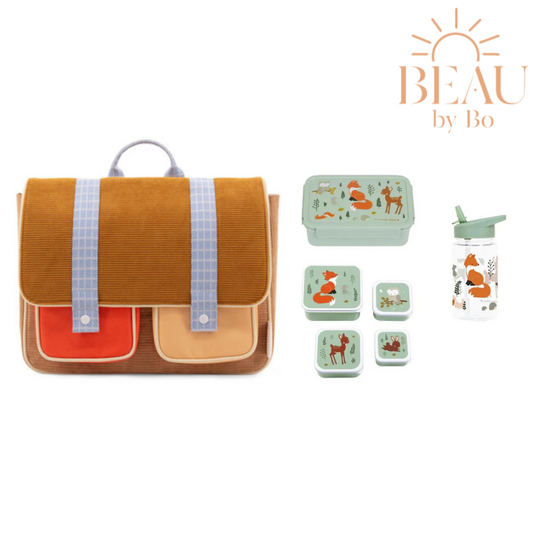 BEAU by Bo Cartable Sticky citron + Set de rentrée scolaire Une petite jolie compagnie Bosvriendjes