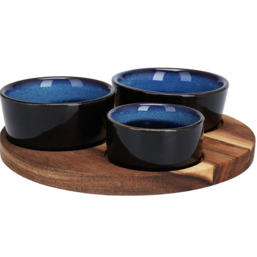 Home & Styling Apero Set van 3 Kommetjes met onderzet - Ø20xH6cm - Blauw