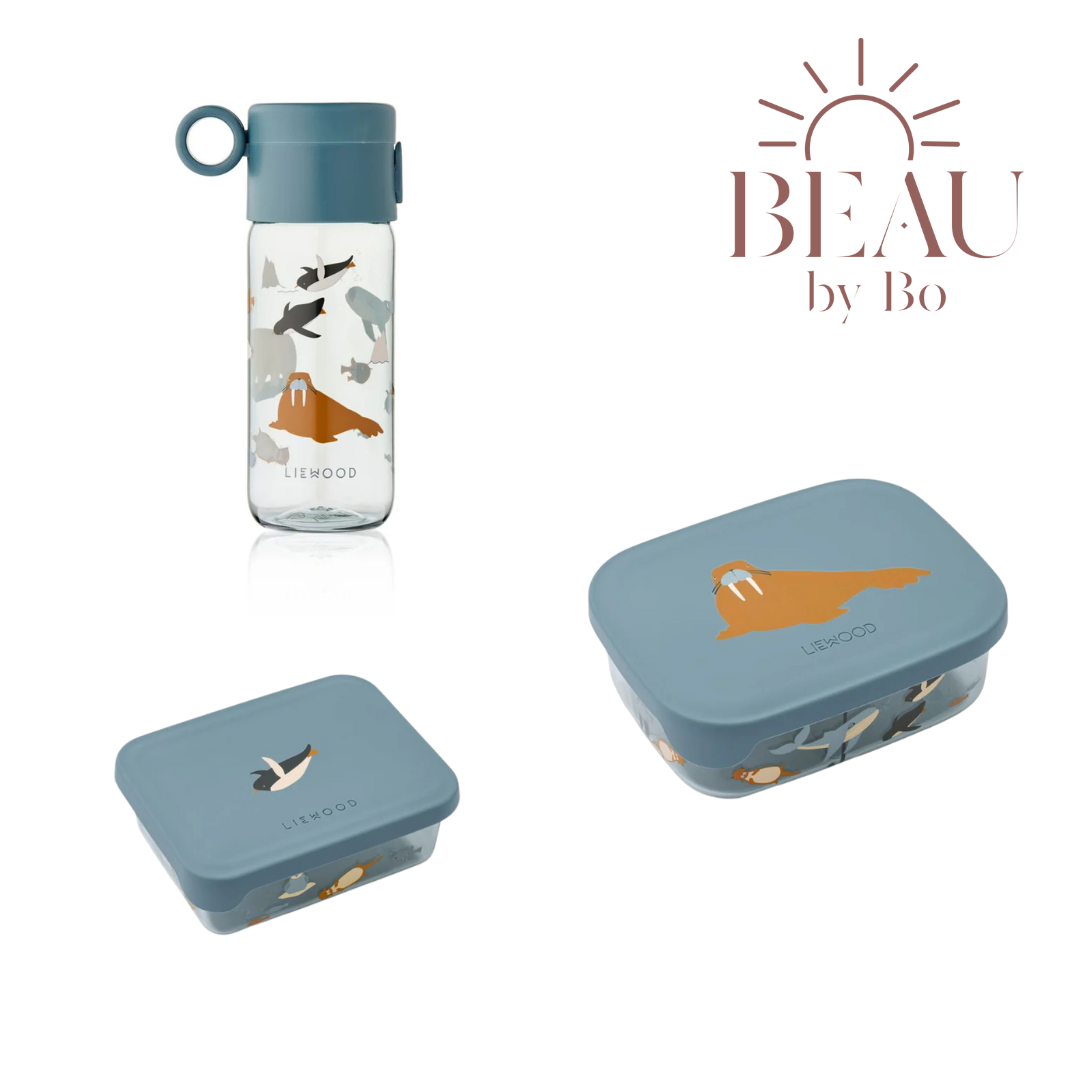 Bundel Liewood Tritan Back to School set - Lunchbox + Snackdoos + Drinkfles - Arctic Sea/Ocean View