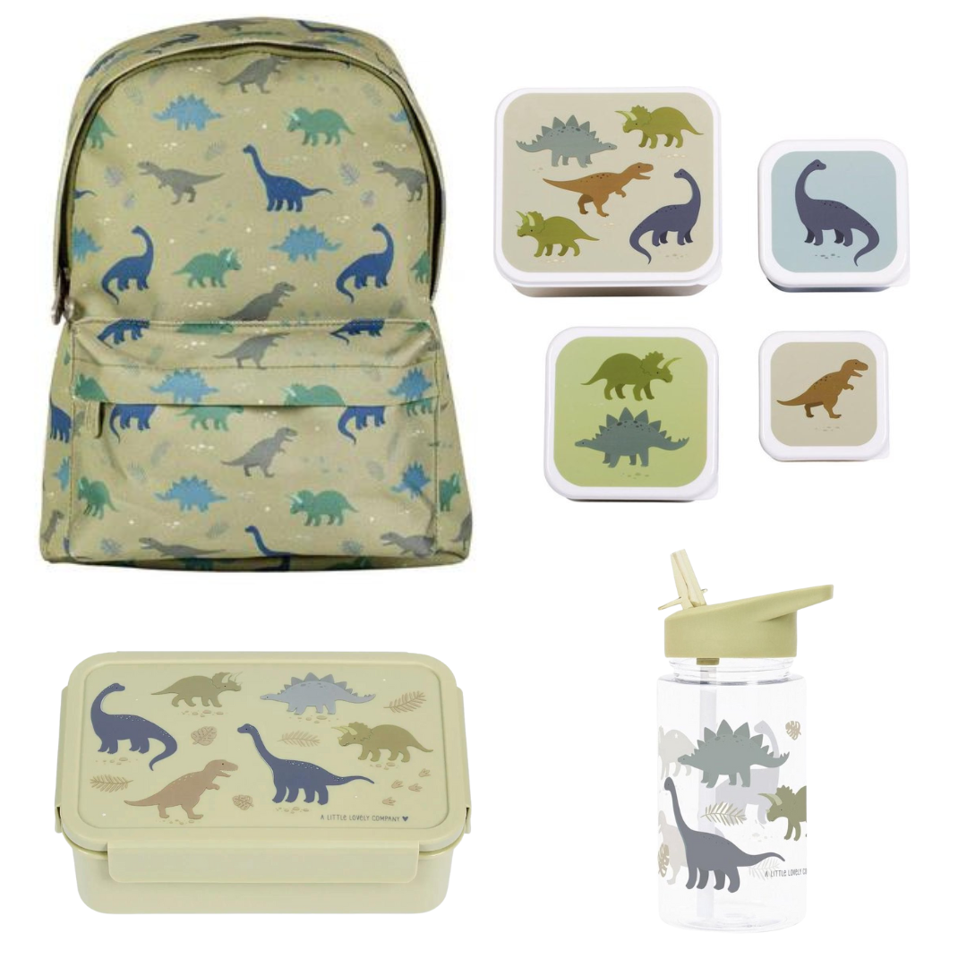 A Little Lovely Company Back to school set - Rugzak/Drinkfles/4 Snackdozen/Bentobox - Dinosaurussen