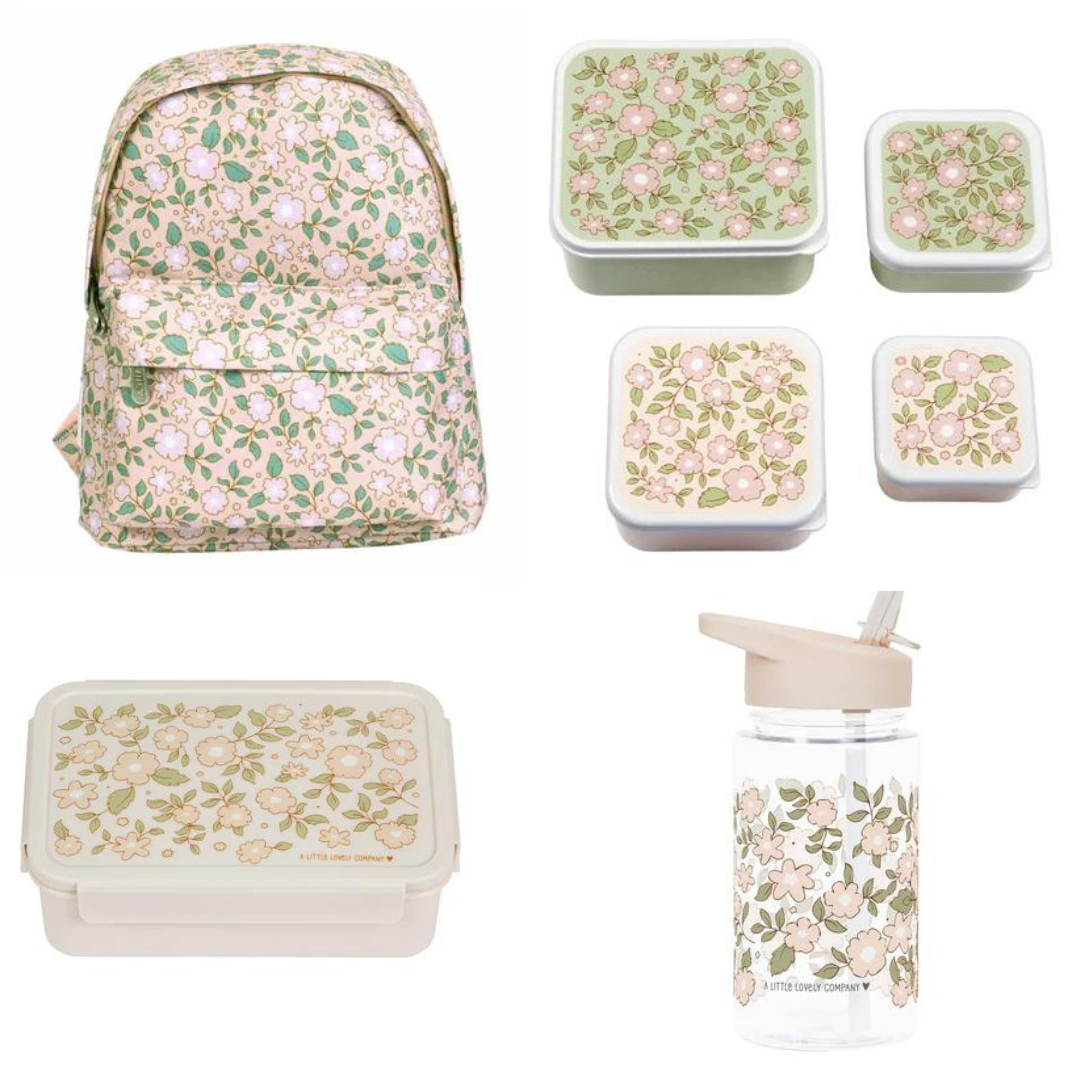 BEAU by Bo A Little Lovely Company Back to school set - Rugzak/Drinkfles/4 Snackdozen/Bentobox - Bloesems Roze