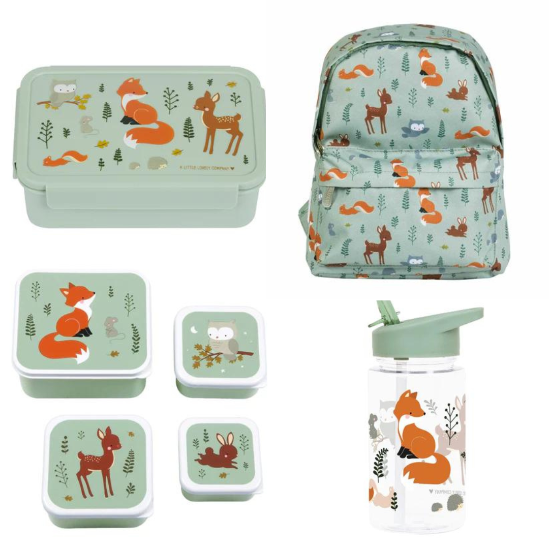 A Little Lovely Company Back to school set - Rugzak/Drinkfles/4 Snackdozen/Bentobox - Bosvriendjes