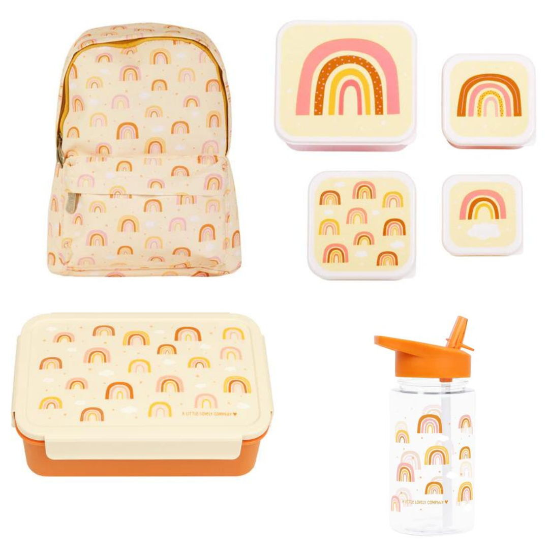 A Little Lovely Company Back to school set - Rugzak/Drinkfles/4 Snackdozen/Bentobox - Regenbogen