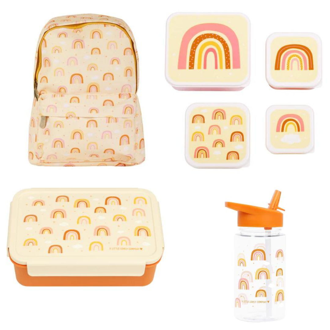 BEAU by Bo A Little Lovely Company Back to school set - Rugzak/Drinkfles/4 Snackdozen/Bentobox - Regenbogen