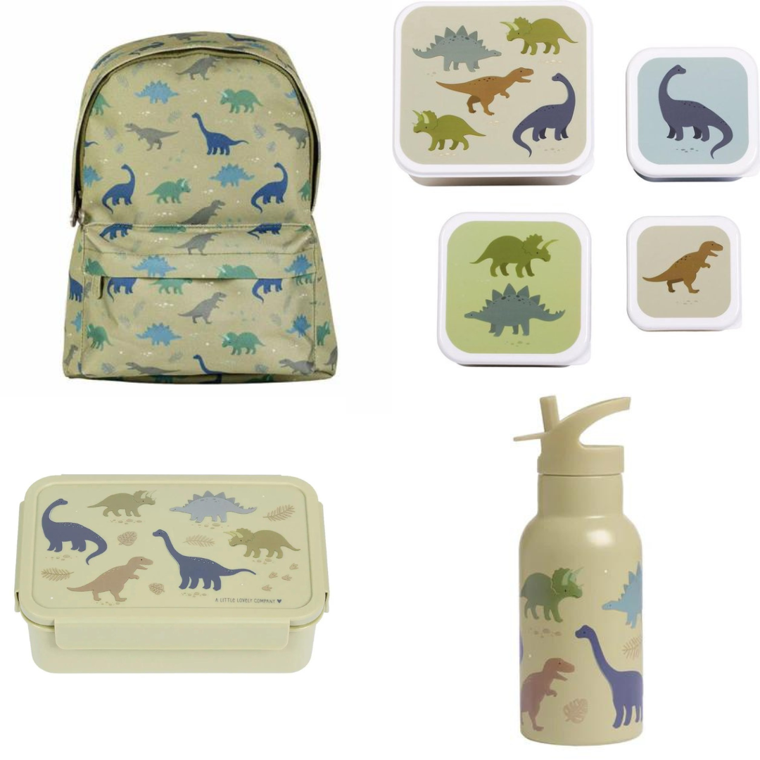 BEAU by Bo A Little Lovely Company Back to school set - Rugzak/Drinkfles RVS/4 Snackdozen/Bentobox- Dinosaurussen