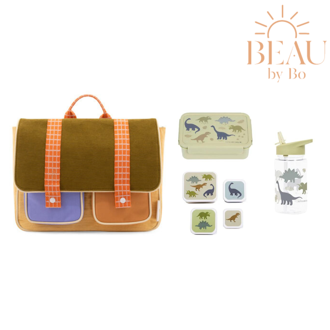 BEAU by Bo Cartable Sticky citron + Coffret rentrée scolaire Une petite jolie compagnie Dinosaure